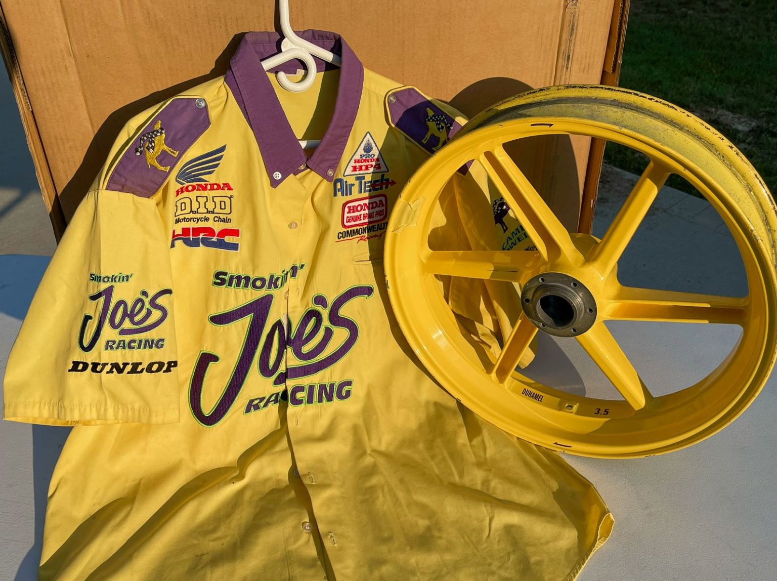 No Reserve 1997 Smokin’ Joe’s HRC RC45 Front Wheel and Team Uniform