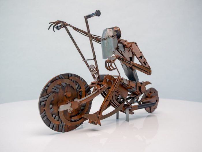 Motorcycles by Moonlight - Eric Johnson Mixed Metal Motorcycle Sculpture